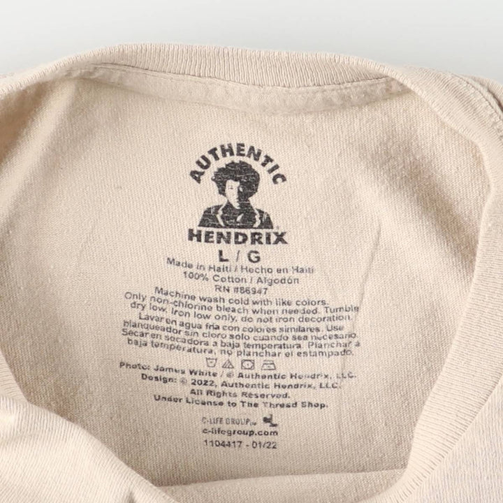 JIMI HENDRIX Jimi Hendrix Band T-shirt Band T Men's L size cotton Beige type Vintage Second Hand