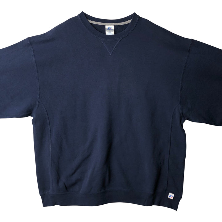 2000'S - Russell plain blank sweatshirt, men's size XXL cotton Navy blue Vintage Second Hand