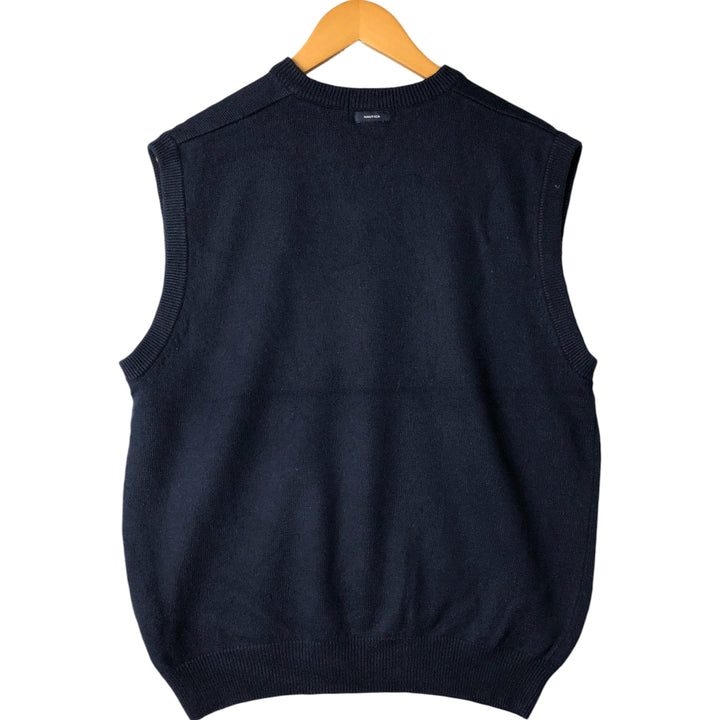 NAUTICA HIGHLAND YARN All-Over Print Cashmere Blend V-Neck Knit Vest, Men's Size XL Nylon navy blue type Vintage Second Hand
