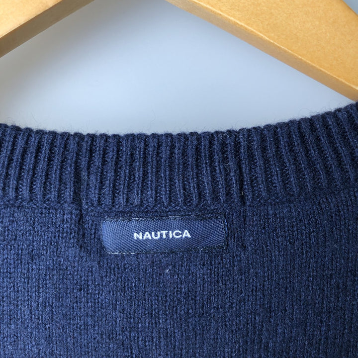 NAUTICA HIGHLAND YARN All-Over Print Cashmere Blend V-Neck Knit Vest, Men's Size XL Nylon navy blue type Vintage Second Hand