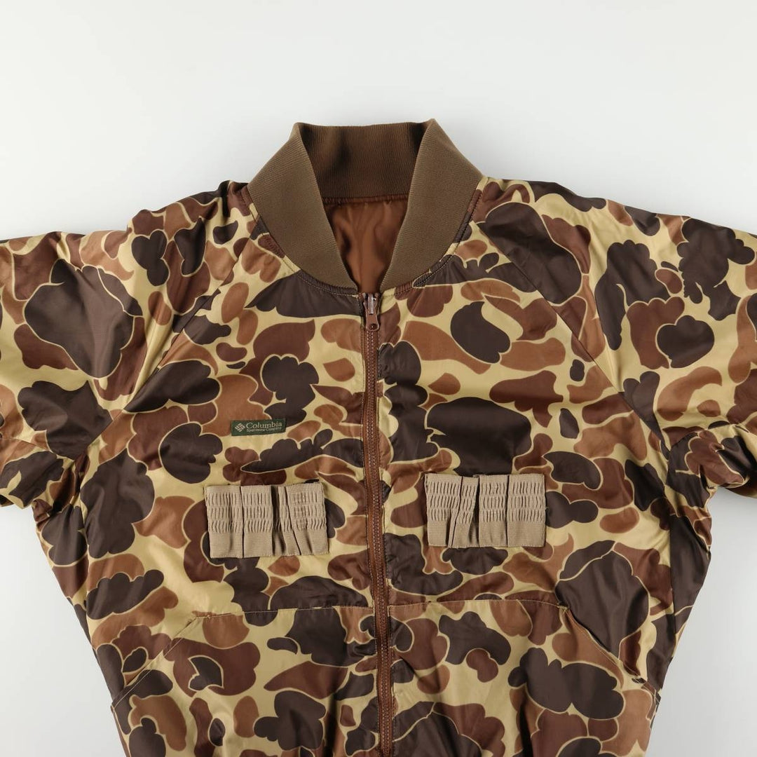 90'S Columbia White Tag Camouflage Pattern Reversible Padded Puffer Jacket, Men's Size L, Vintage Nylon Khaki type Vintage Second Hand