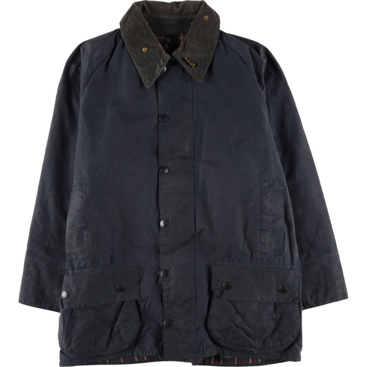 1990'S Barbour Beaufort 3-Warrant Badged Oiled Hunting Jacket, Made in the UK, C42, Men's Size L cotton navy blue type Vintage Second Hand