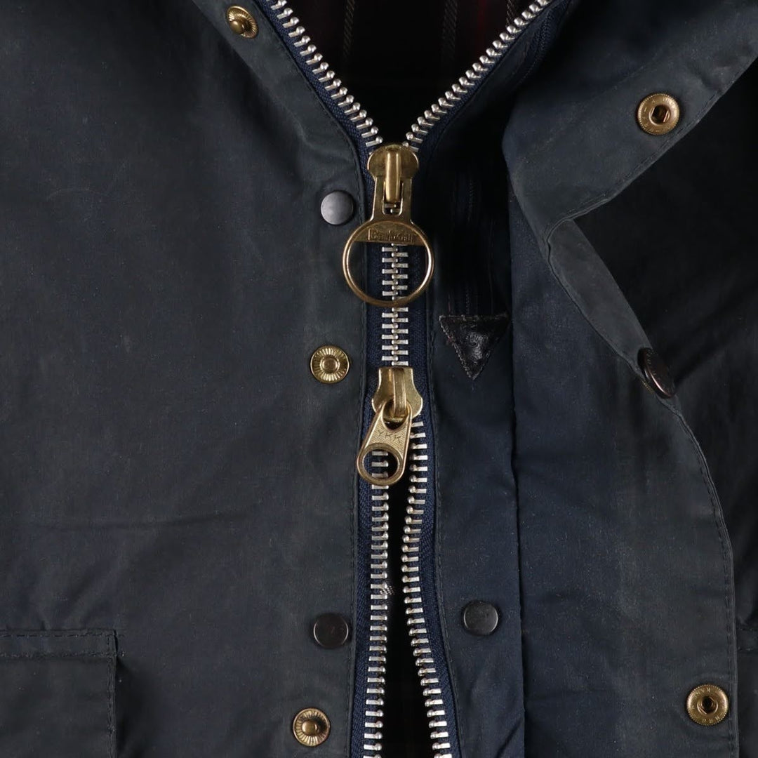 1990'S Barbour Beaufort 3-Warrant Badged Oiled Hunting Jacket, Made in the UK, C42, Men's Size L cotton navy blue type Vintage Second Hand