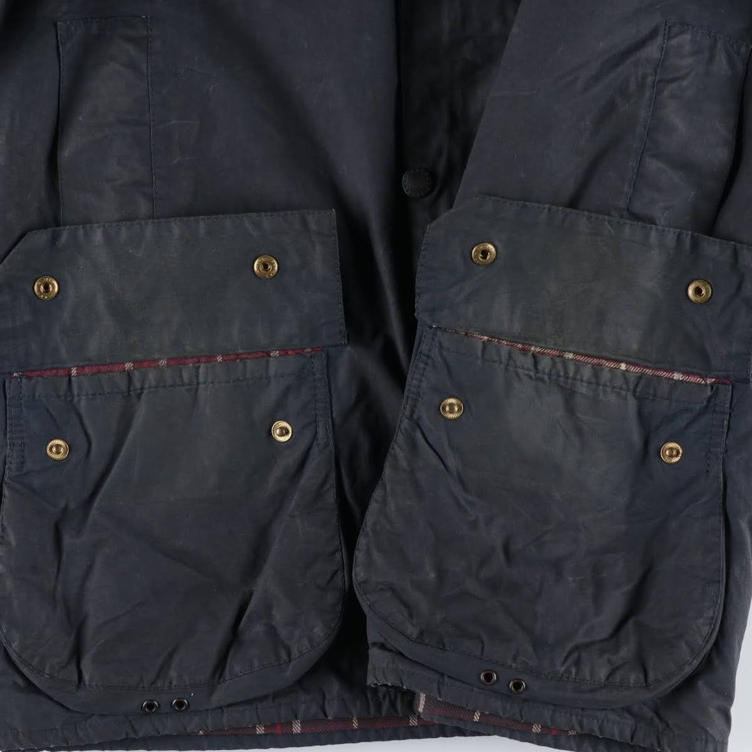 1990'S Barbour Beaufort 3-Warrant Badged Oiled Hunting Jacket, Made in the UK, C42, Men's Size L cotton navy blue type Vintage Second Hand
