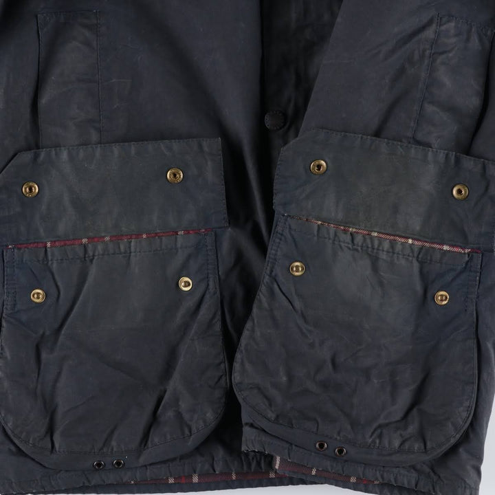1990'S Barbour Beaufort 3-Warrant Badged Oiled Hunting Jacket, Made in the UK, C42, Men's Size L cotton navy blue type Vintage Second Hand