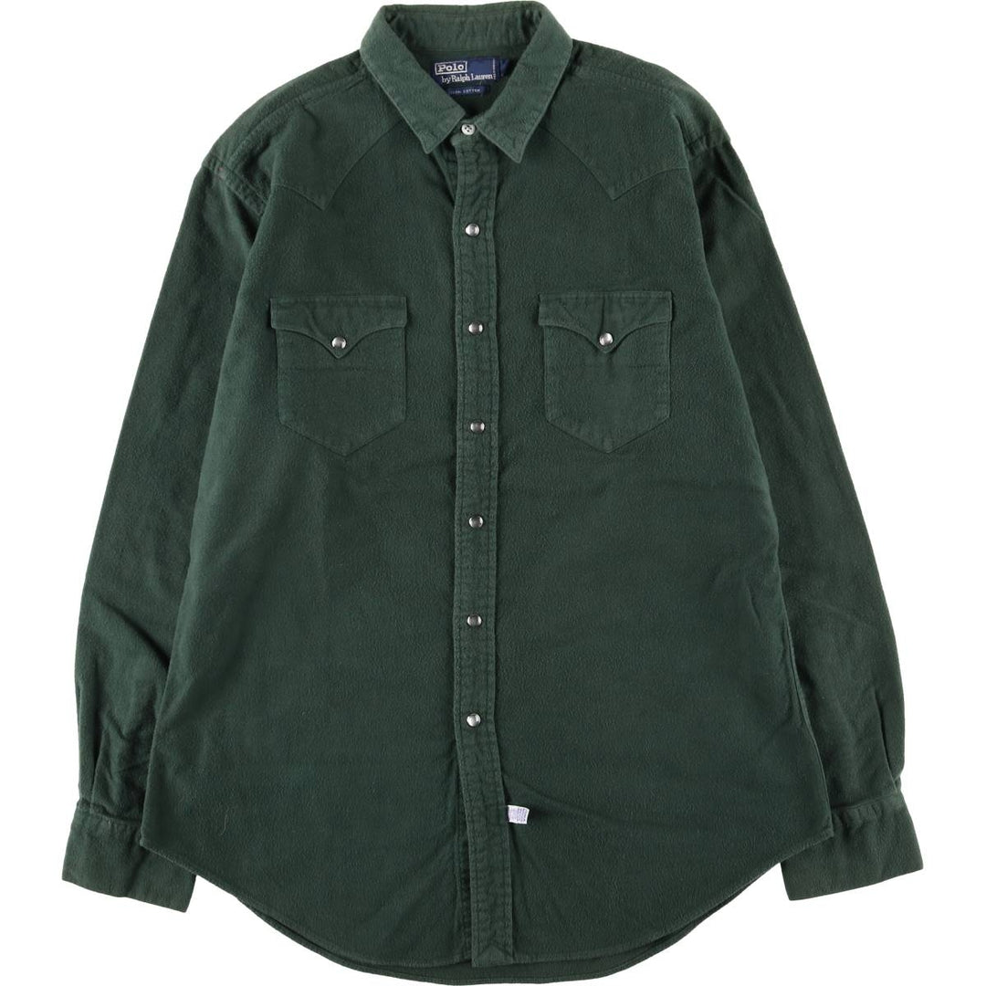 Ralph Lauren POLO by Ralph Lauren Western Long Sleeve Chamois Cloth Shirt, Men's Size L cotton green type Vintage Second Hand