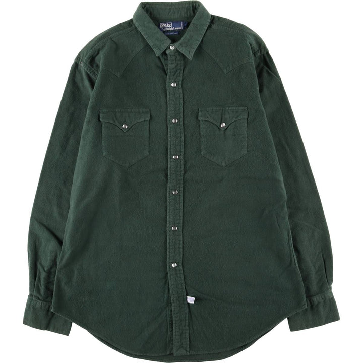 Ralph Lauren POLO by Ralph Lauren Western Long Sleeve Chamois Cloth Shirt, Men's Size L cotton green type Vintage Second Hand