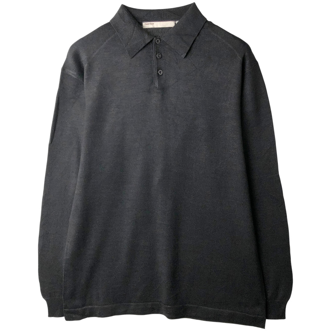 Perry Ellis Polo Knit Sweater, Men's XL cotton black type Vintage Second Hand