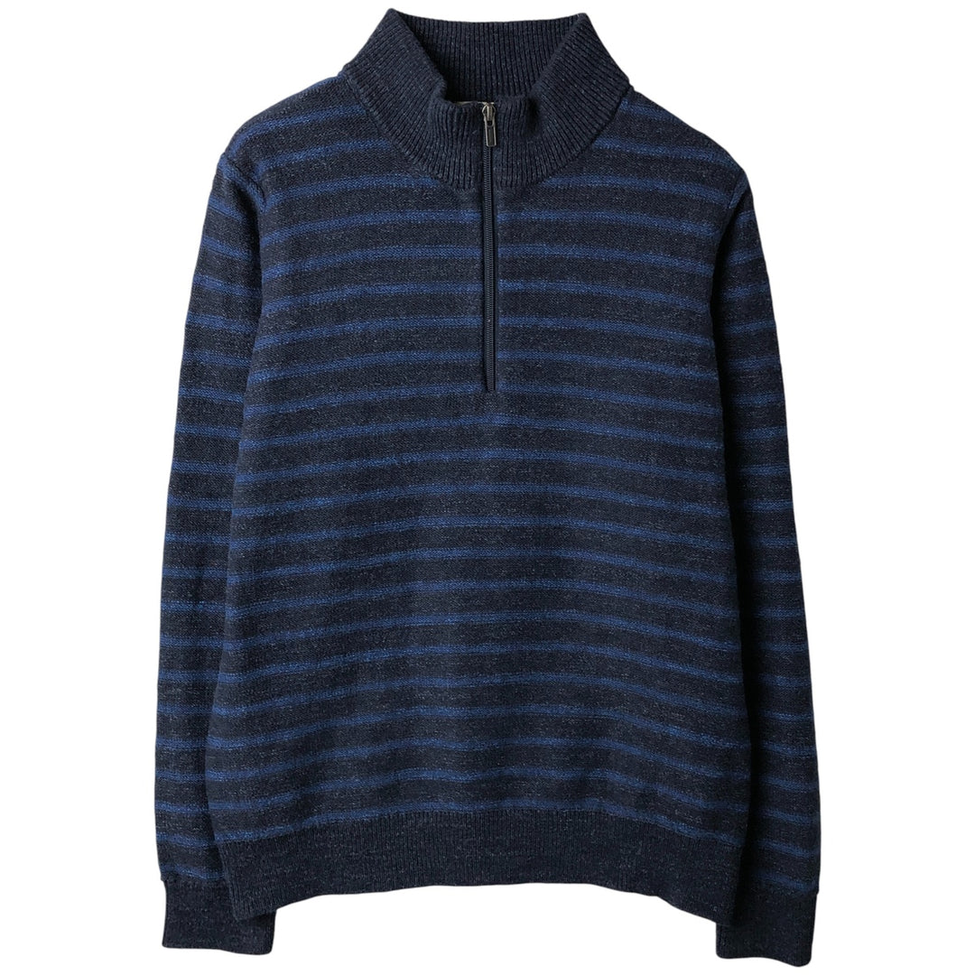 Vintage LL Bean 90s-00'S Striped Cotton Knit Half-Zip Sweater, Men's Size Medium cotton navy blue type Vintage Second Hand