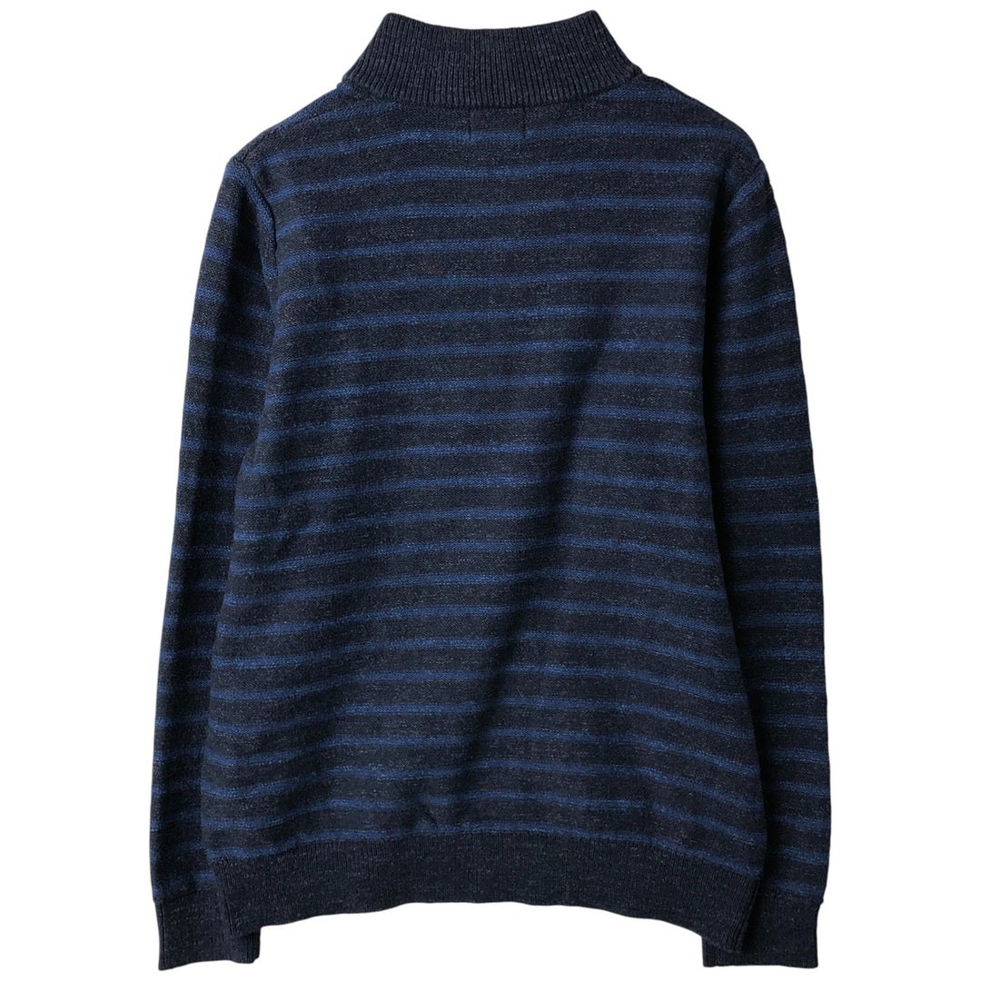 Vintage LL Bean 90s-00'S Striped Cotton Knit Half-Zip Sweater, Men's Size Medium cotton navy blue type Vintage Second Hand