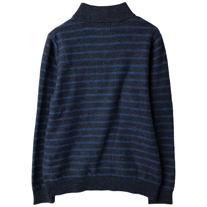 Vintage LL Bean 90s-00'S Striped Cotton Knit Half-Zip Sweater, Men's Size Medium cotton navy blue type Vintage Second Hand