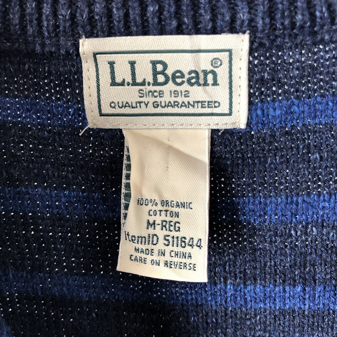 Vintage LL Bean 90s-00'S Striped Cotton Knit Half-Zip Sweater, Men's Size Medium cotton navy blue type Vintage Second Hand