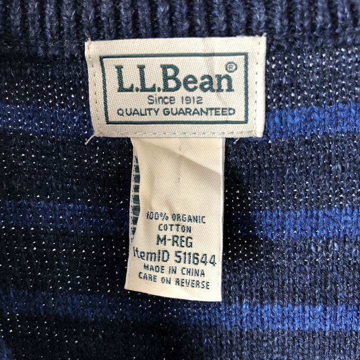 Vintage LL Bean 90s-00'S Striped Cotton Knit Half-Zip Sweater, Men's Size Medium cotton navy blue type Vintage Second Hand