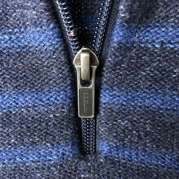 Vintage LL Bean 90s-00'S Striped Cotton Knit Half-Zip Sweater, Men's Size Medium cotton navy blue type Vintage Second Hand