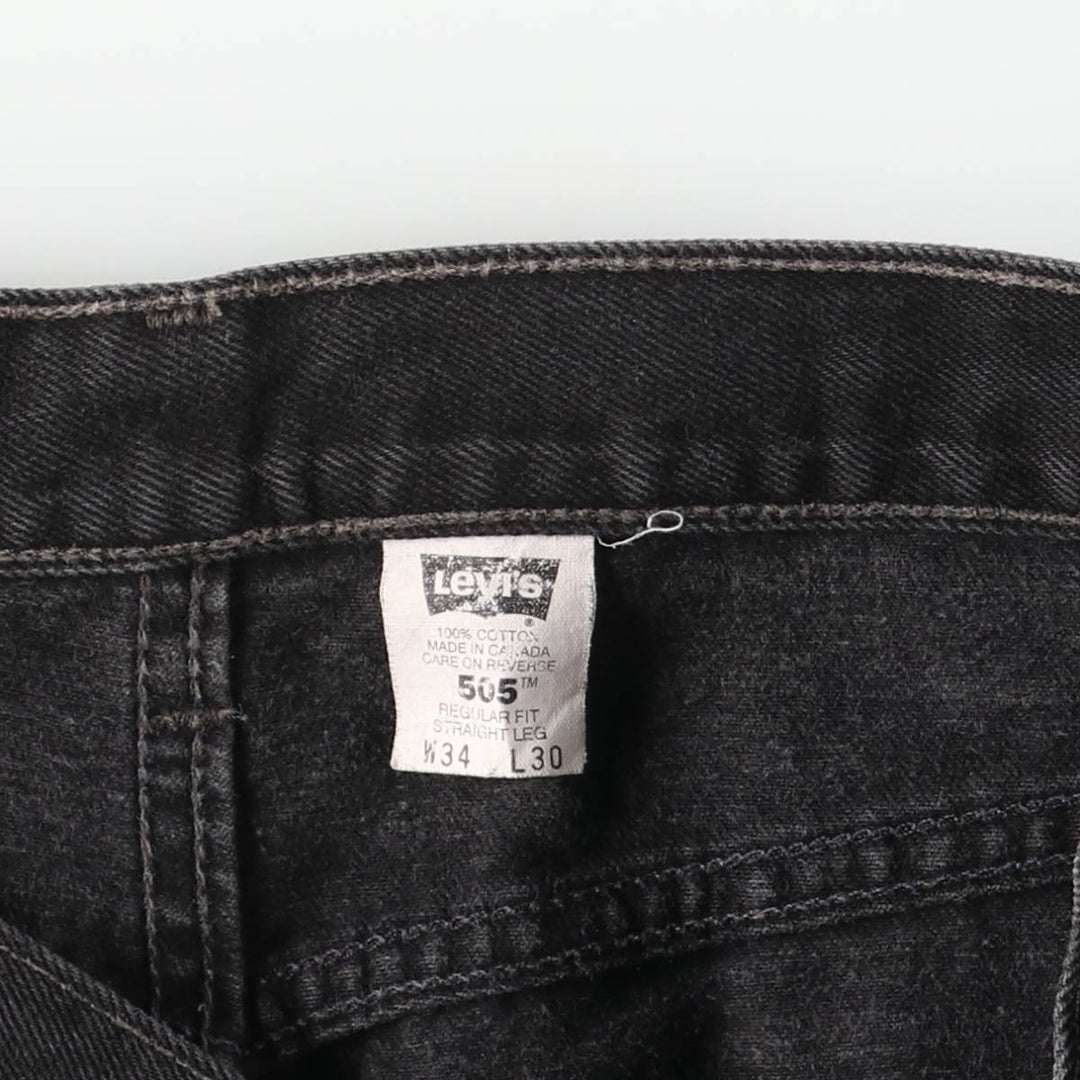90'S Levi's 505 Regular Fit Straight Leg Black Denim Tapered Denim Pants, Made in Canada, Men's Size W34 cotton black type Vintage Second Hand