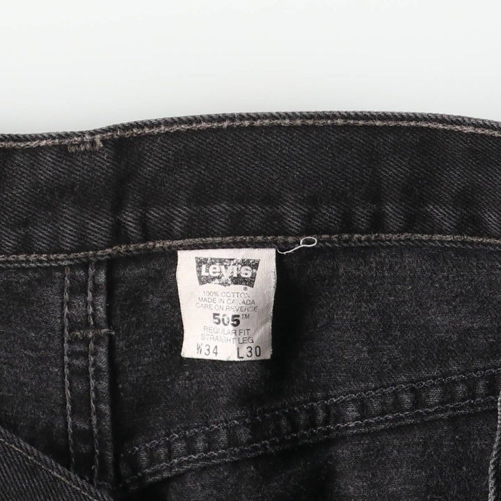 90'S Levi's 505 Regular Fit Straight Leg Black Denim Tapered Denim Pants, Made in Canada, Men's Size W34 cotton black type Vintage Second Hand