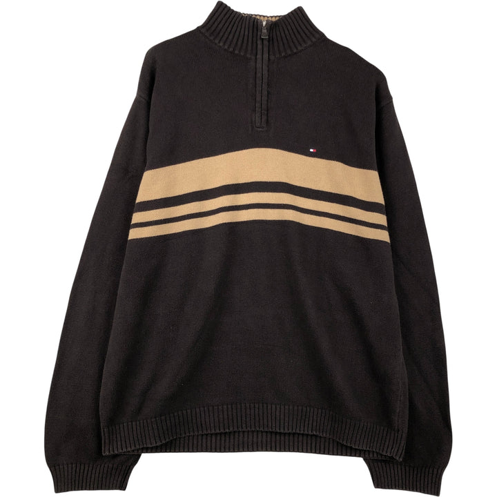 Tommy Hilfiger Cotton Knit Half-Zip Sweater, Men's XL cotton brown type Vintage Second Hand
