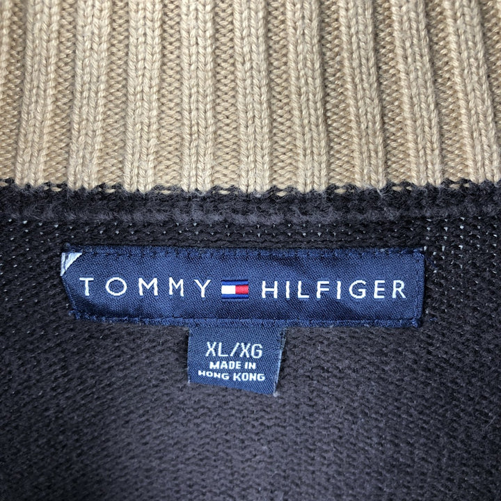 Tommy Hilfiger Cotton Knit Half-Zip Sweater, Men's XL cotton brown type Vintage Second Hand