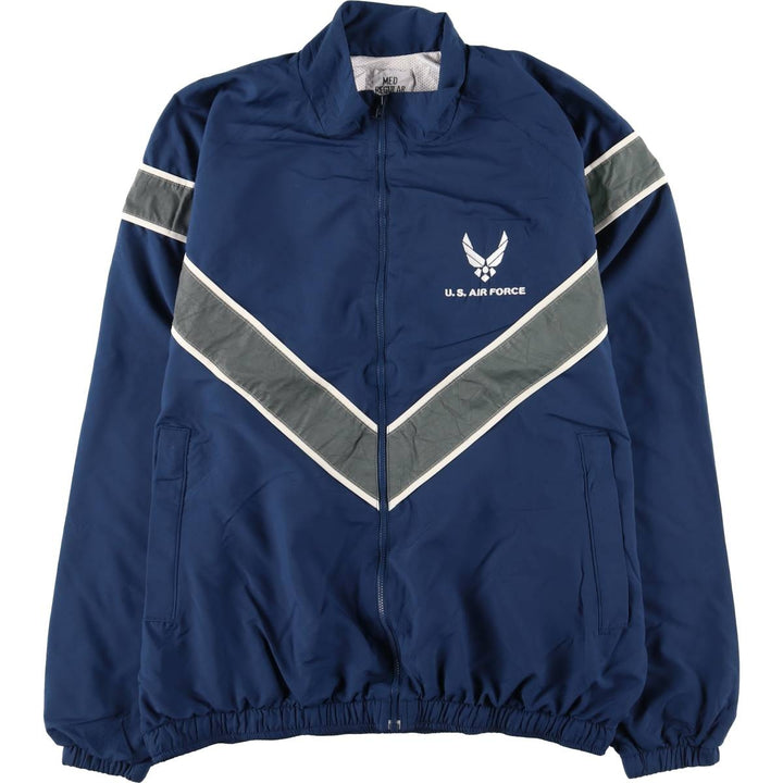 2000'S Civilian PTU Training Jacket, USAIR FORCE Windbreaker, Made in USA, Medium Regular, Men's Size Medium polyester navy blue type Vintage Second Hand