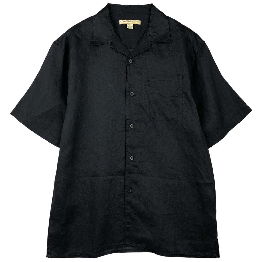 SYLLABLES Short Sleeve Open Collar Linen Shirt, Box Shirt, Men's XL Lamy black type Vintage Second Hand