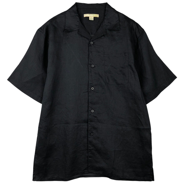 SYLLABLES Short Sleeve Open Collar Linen Shirt, Box Shirt, Men's XL Lamy black type Vintage Second Hand