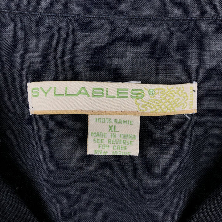 SYLLABLES Short Sleeve Open Collar Linen Shirt, Box Shirt, Men's XL Lamy black type Vintage Second Hand