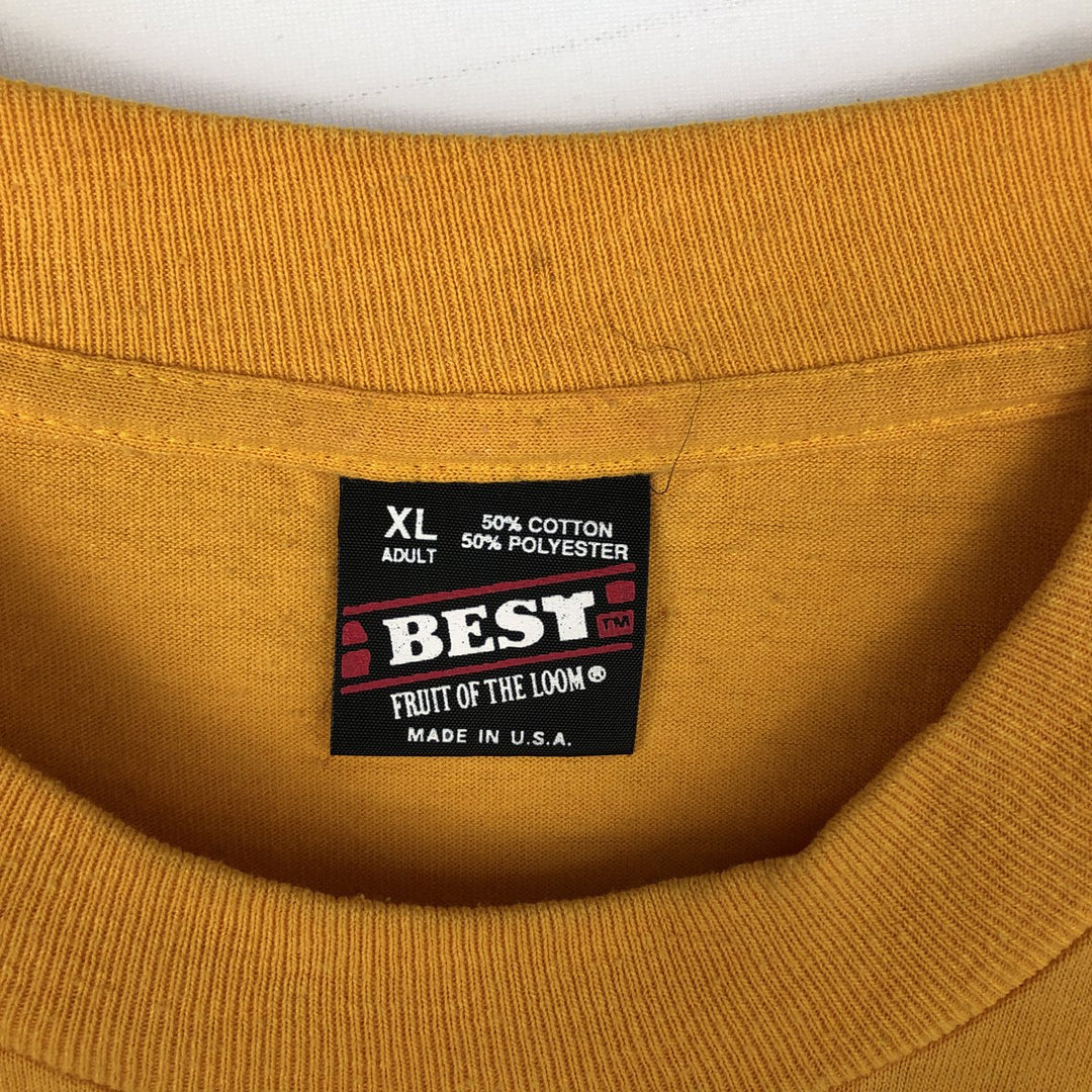 90'S Fruit of the Loom Best Printed T-shirt, Made in USA, Men's XL, Vintage cotton yellow type Vintage Second Hand