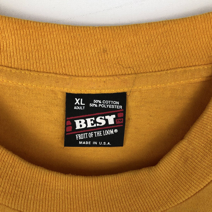 90'S Fruit of the Loom Best Printed T-shirt, Made in USA, Men's XL, Vintage cotton yellow type Vintage Second Hand
