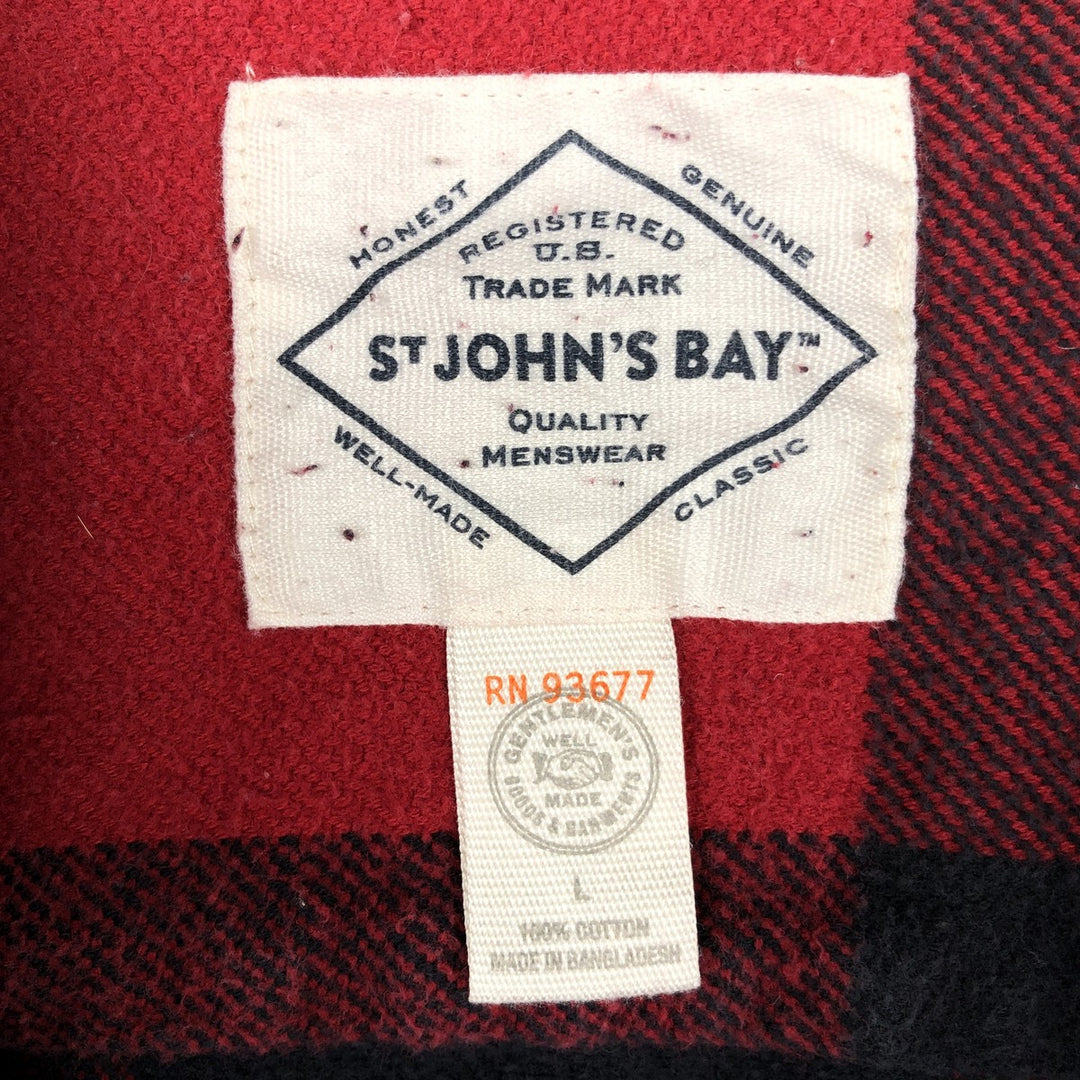 St. John's Bay Classic Fit Buffalo Check Long-Sleeve Flannel Check Shirt (Men's Size L) cotton red type Vintage Second Hand