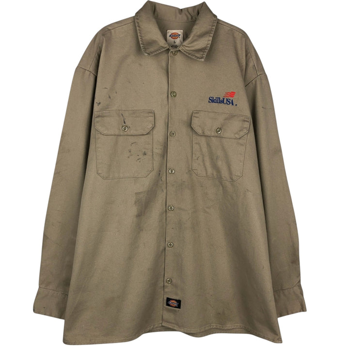 Dickies long-sleeved work shirt, boxy, men's size L cotton Beige type Vintage Second Hand