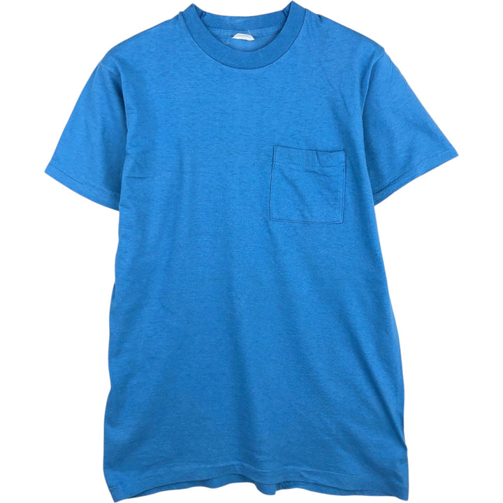 Vintage 1980'S Fruit of the Loom plain pocket T-shirt, made in the USA, size L, men's cotton blue type Vintage Second Hand