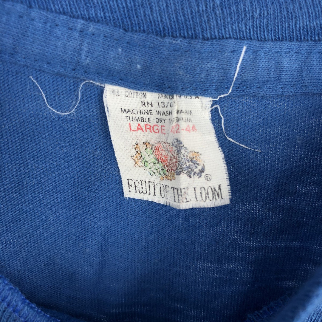 Vintage 1980'S Fruit of the Loom plain pocket T-shirt, made in the USA, size L, men's cotton blue type Vintage Second Hand