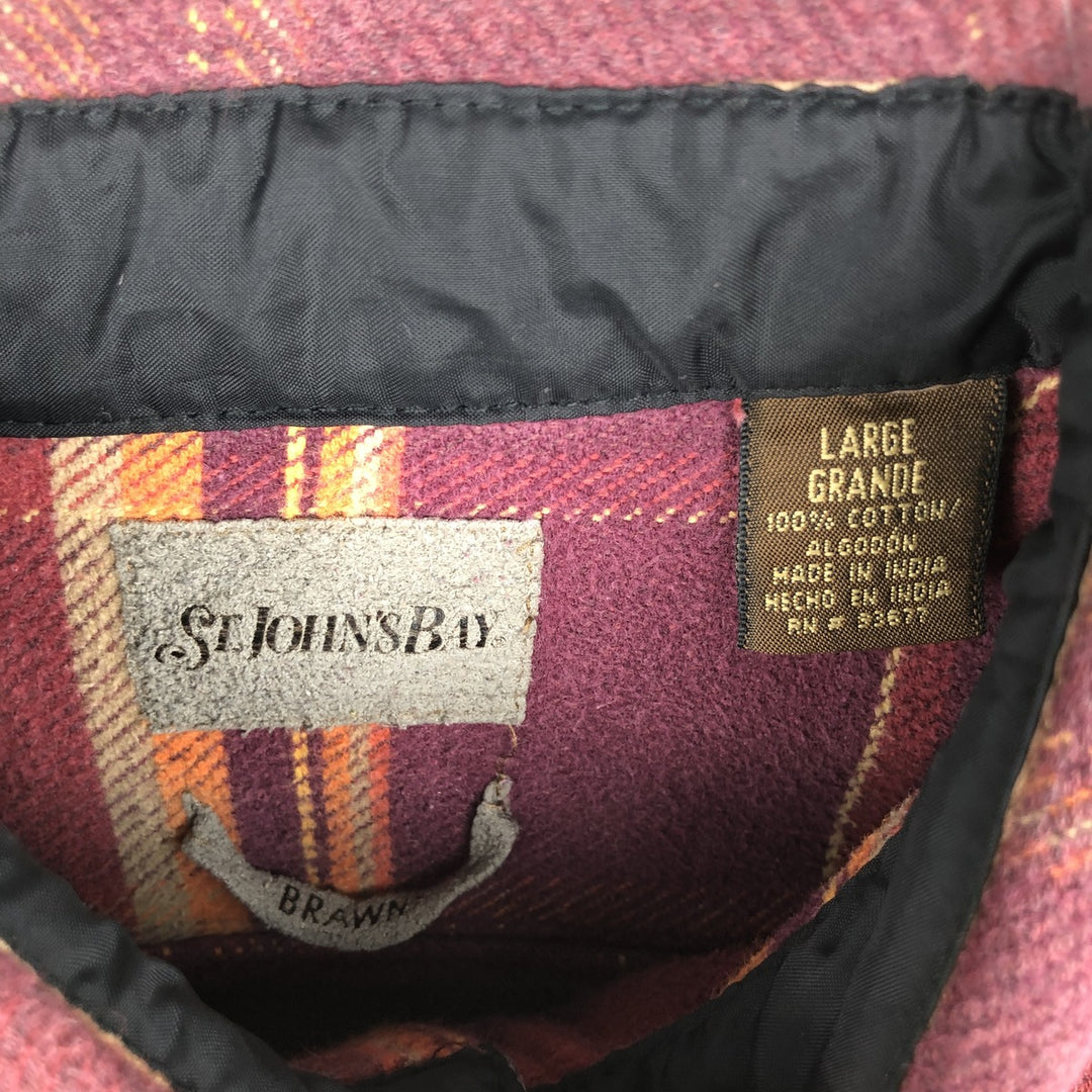 90s-00'S St. John's Bay Long-Sleeve Heavy Flannel Check Shirt, Men's Size L (approx.) cotton red type Vintage Second Hand