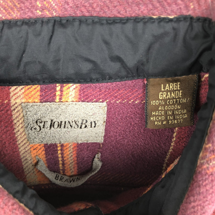 90s-00'S St. John's Bay Long-Sleeve Heavy Flannel Check Shirt, Men's Size L (approx.) cotton red type Vintage Second Hand
