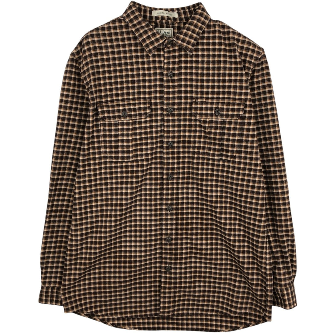 90s-00'S LLBean Long-Sleeve Heavy Flannel Check Shirt, Men's Size L (approx.) cotton brown type Vintage Second Hand