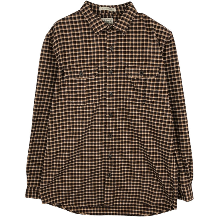 90s-00'S LLBean Long-Sleeve Heavy Flannel Check Shirt, Men's Size L (approx.) cotton brown type Vintage Second Hand