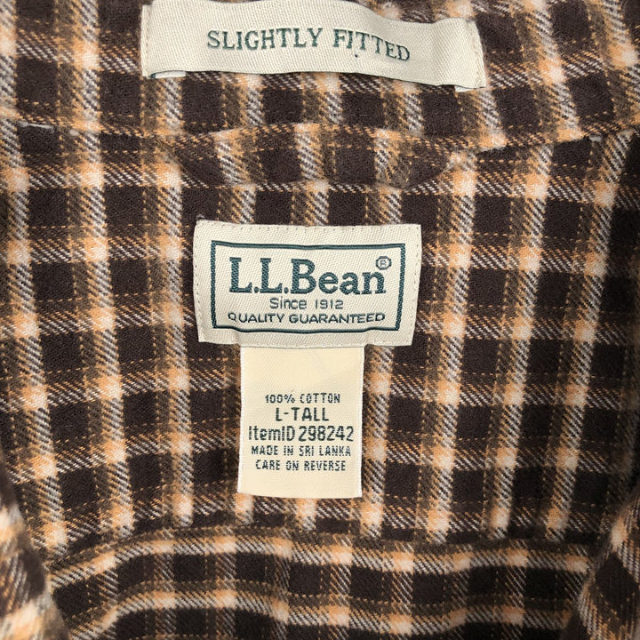 90s-00'S LLBean Long-Sleeve Heavy Flannel Check Shirt, Men's Size L (approx.) cotton brown type Vintage Second Hand