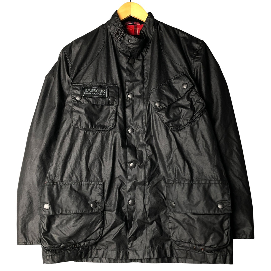 2000'S Barbour INTERNATIONAL waxed cotton oiled jacket, men's size L Waxed cotton black type Vintage Second Hand
