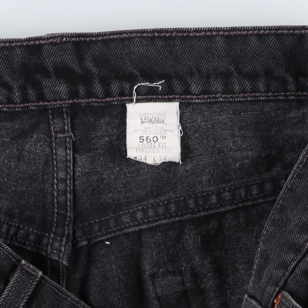 90'S Levi's 560 Loose Fit Tapered Leg Black Denim Pants, Men's Size 34 (Vintage) cotton black type Vintage Second Hand