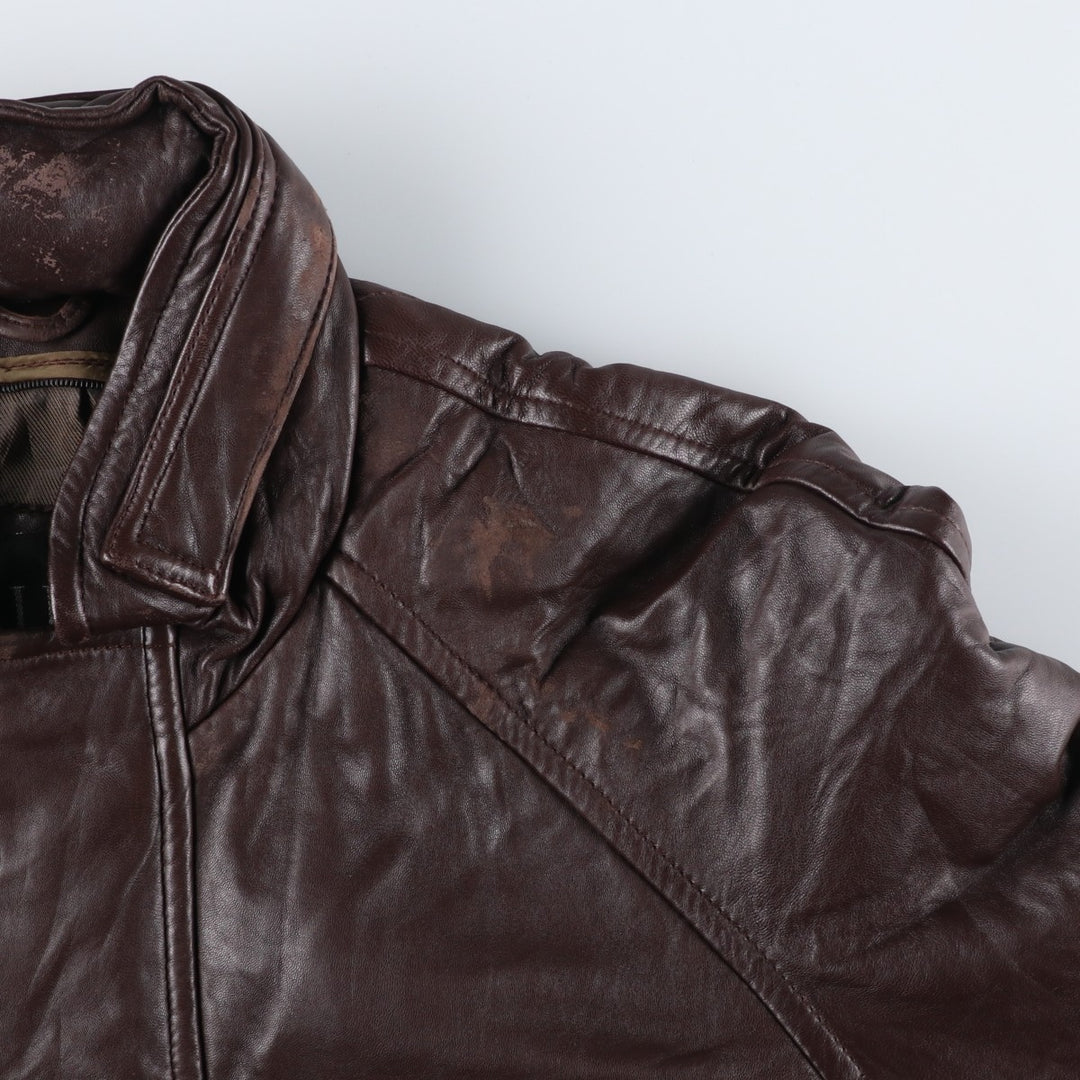 WALDEN Padded Leather Blouson, Men's Size L genuine leather brown type Vintage Second Hand