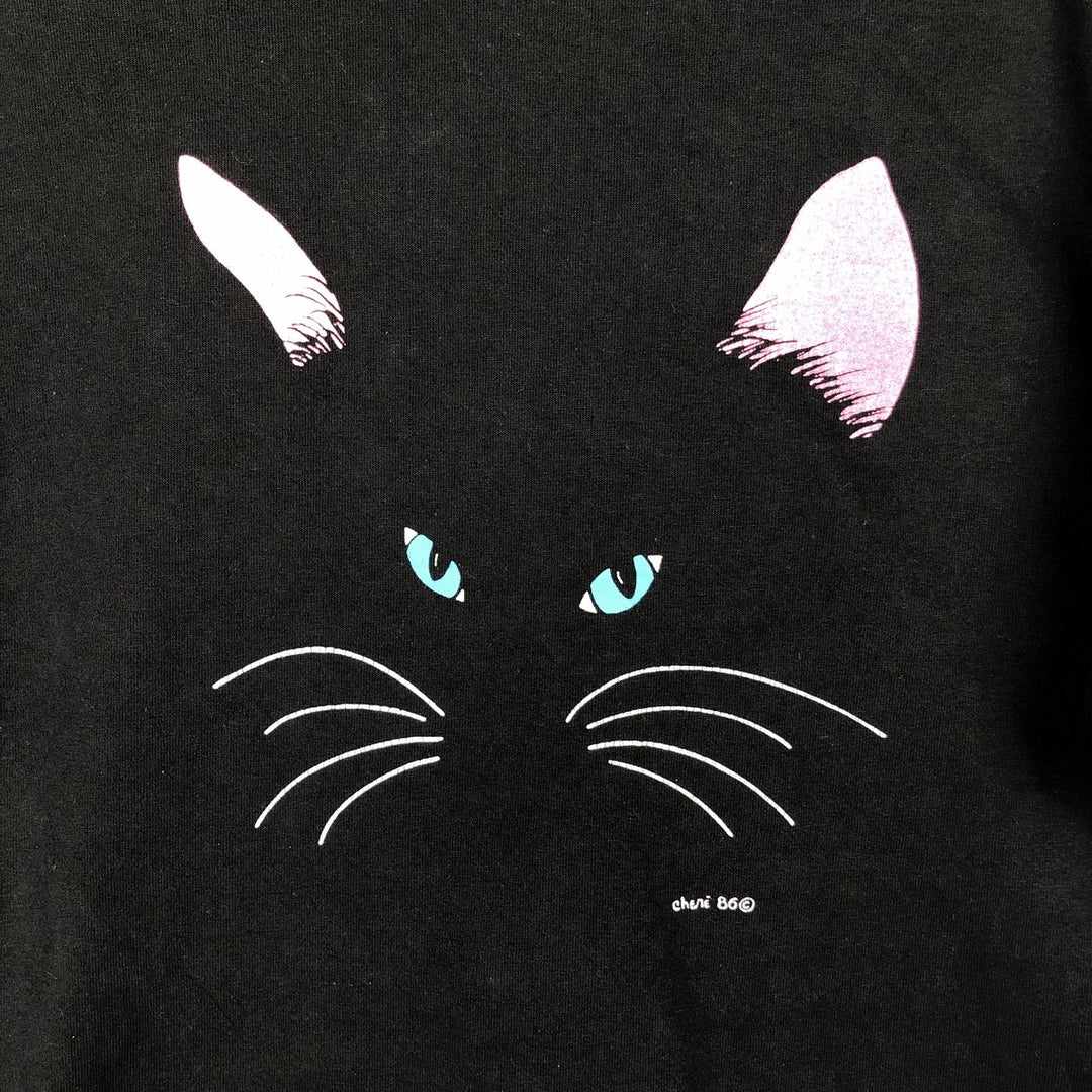 80'S Jerzees Cat Pattern Animal T-Shirt, Made in USA, Men's Size L (Equivalent), Vintage cotton black type Vintage Second Hand