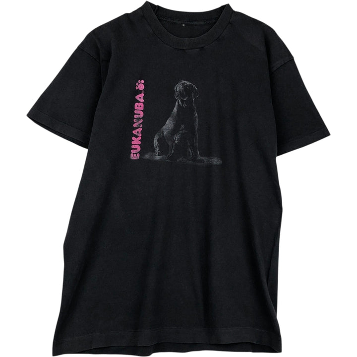 EUKANUBA Dog Print Advertising T-Shirt, Men's Size M (Equivalent), Vintage unclear black type Vintage Second Hand