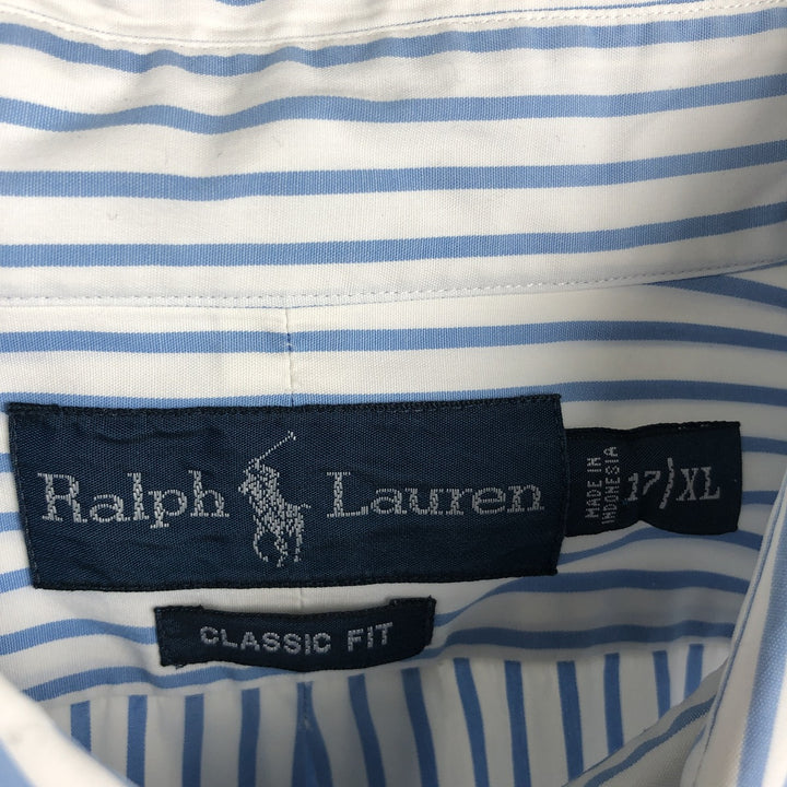 Ralph Lauren CLASSIC FIT Long-Sleeve Button-Down Striped Shirt, Size XL (Men's XL equivalent) cotton white type Vintage Second Hand