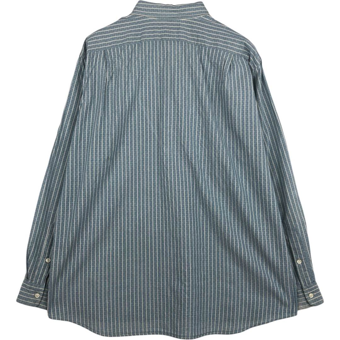Ralph Lauren POLO by Ralph Lauren MERRIN Long-Sleeve Cotton Stripe Shirt, Men's Size XL (approx.) cotton Blue type light blue Vintage Second Hand