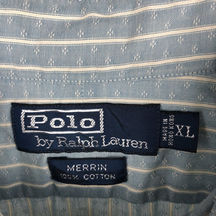 Ralph Lauren POLO by Ralph Lauren MERRIN Long-Sleeve Cotton Stripe Shirt, Men's Size XL (approx.) cotton Blue type light blue Vintage Second Hand