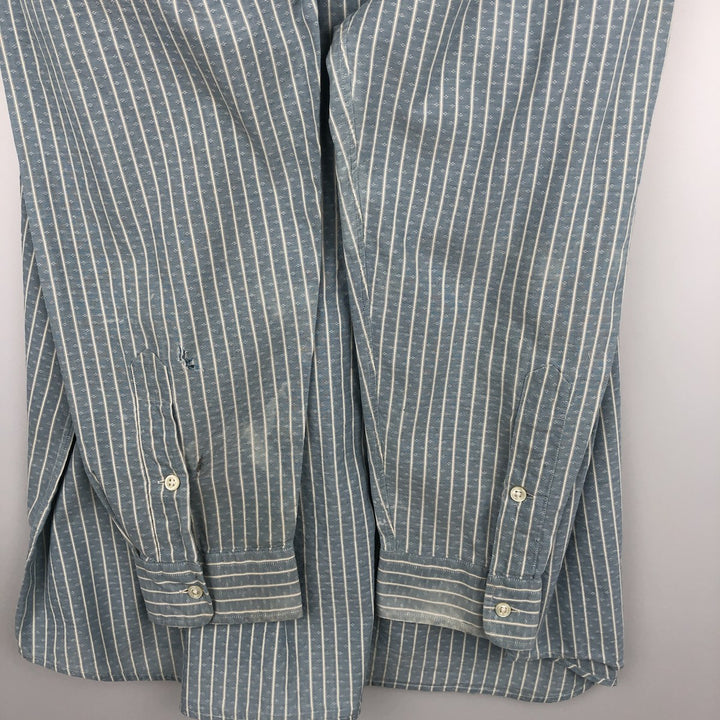 Ralph Lauren POLO by Ralph Lauren MERRIN Long-Sleeve Cotton Stripe Shirt, Men's Size XL (approx.) cotton Blue type light blue Vintage Second Hand