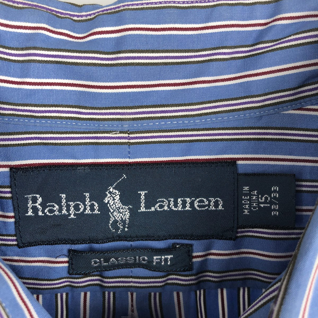 Ralph Lauren Classic Fit Multi Stripe Long Sleeve Button Down Striped Shirt Men's Size L cotton blue type Vintage Second Hand