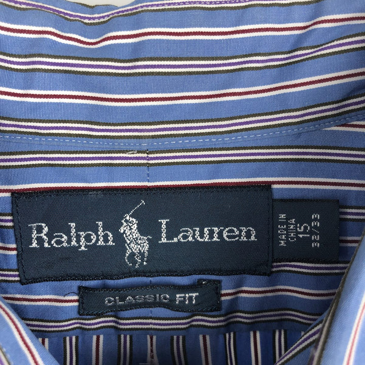 Ralph Lauren Classic Fit Multi Stripe Long Sleeve Button Down Striped Shirt Men's Size L cotton blue type Vintage Second Hand