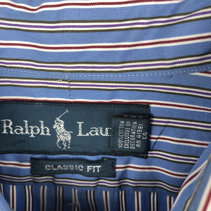 Ralph Lauren Classic Fit Multi Stripe Long Sleeve Button Down Striped Shirt Men's Size L cotton blue type Vintage Second Hand