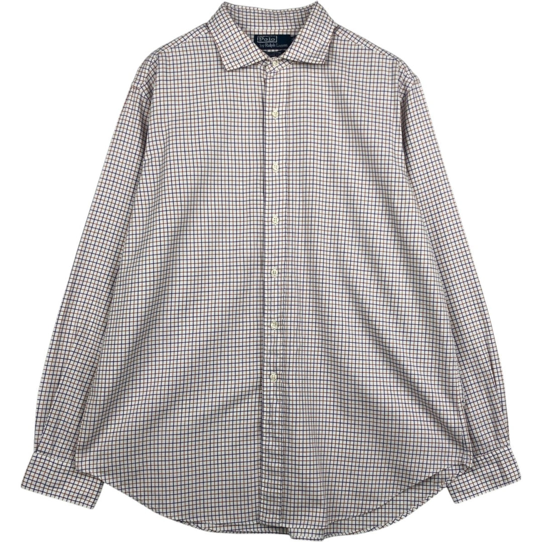 Ralph Lauren POLO by Ralph Lauren WESTERTON Check Pattern Long-Sleeve Cotton Check Shirt, Men's Size XL (approx.) cotton white type Vintage Second Hand
